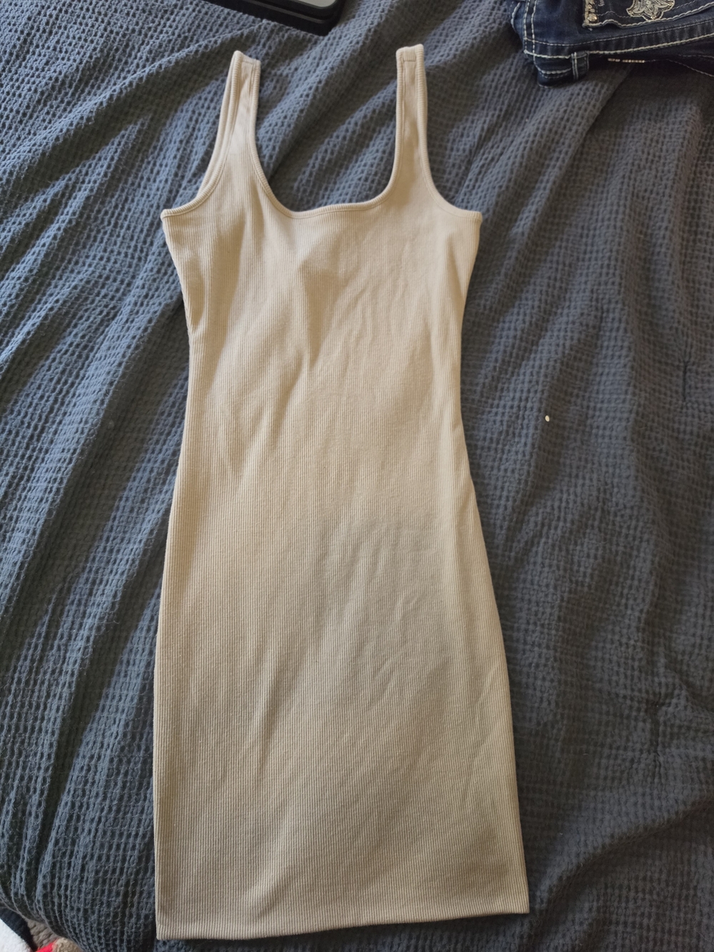Love Tree Beige Ribbed Midi Bodycon Dress